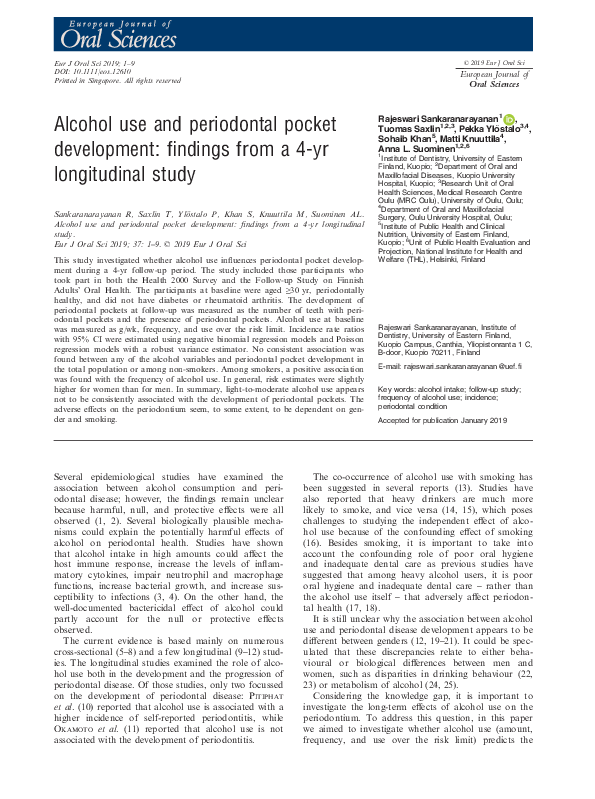 (PDF) Alcohol use and periodontal pocket development: findings from a 4 ...