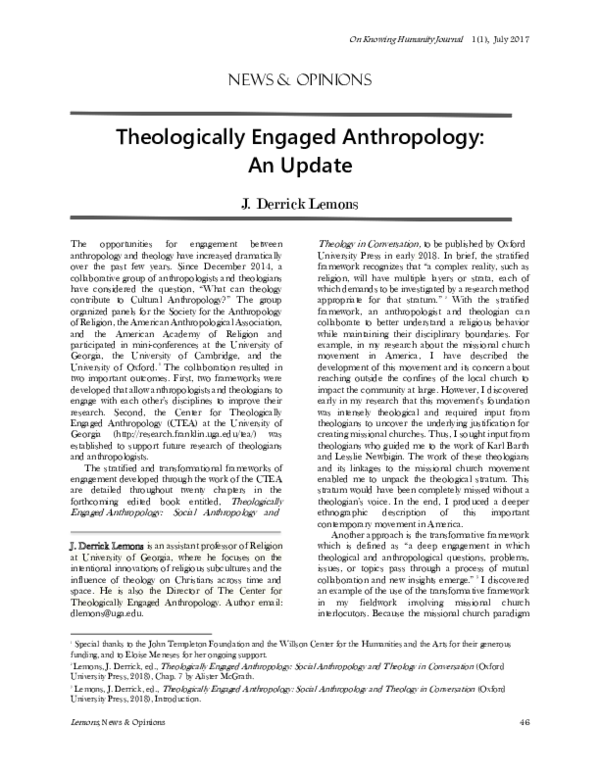 (PDF) Theologically Engaged Anthropology: An Update
