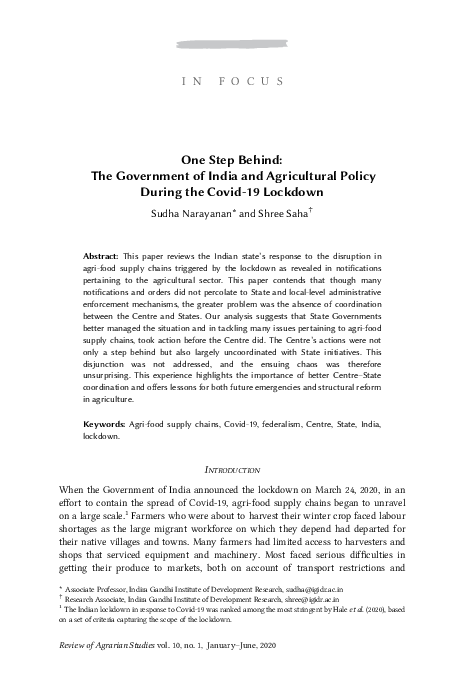 (PDF) One Step Behind: The Government of India and Agricultural Policy ...