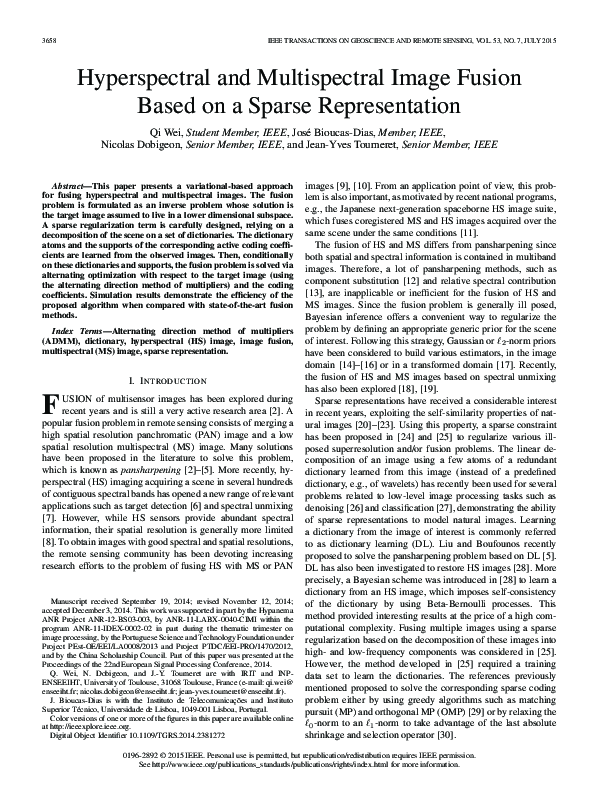 (PDF) Hyperspectral and Multispectral Image Fusion Based on a Sparse ...