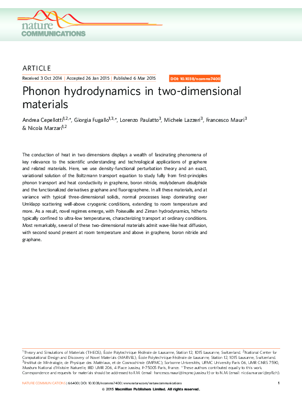 (PDF) Phonon hydrodynamics in two-dimensional materials