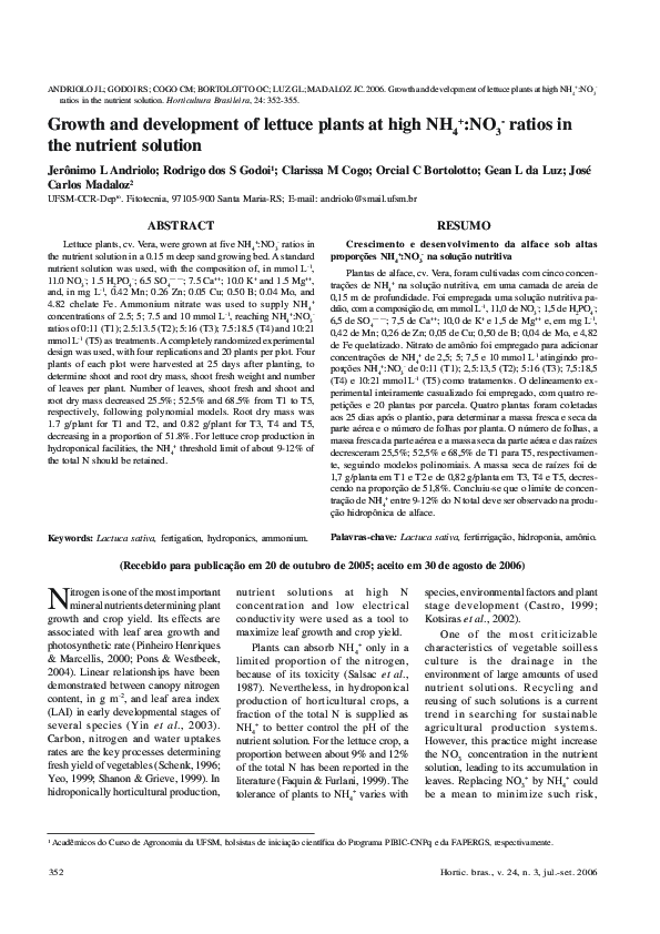 (PDF) Growth and development of lettuce plants at high NH4+:NO3- ratios ...