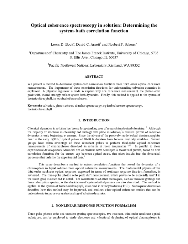 (PDF) Optical coherence spectroscopy in solution determining the