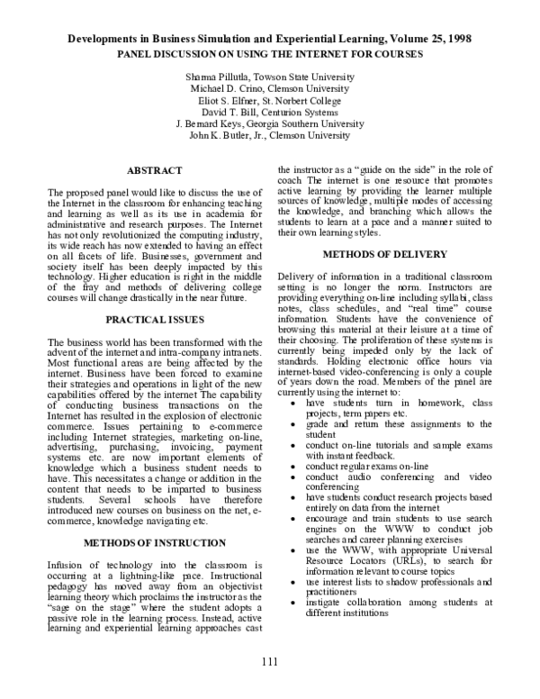 (PDF) Panel Discussion on Using the Internet for Courses