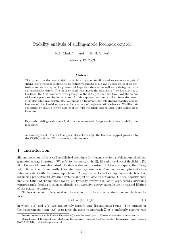 (PDF) Stability Analysis of Sliding Mode Contollers
