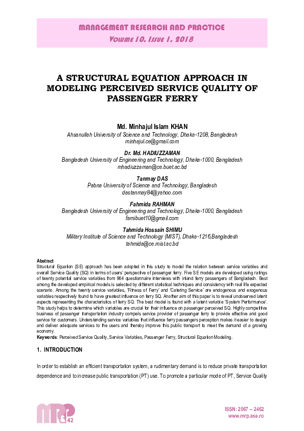 (PDF) A Structural Equation Approach in Modeling Perceived Service ...