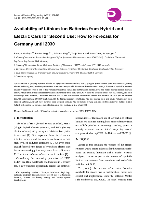 (PDF) Availability of Lithium Ion Batteries from Hybrid and Electric ...