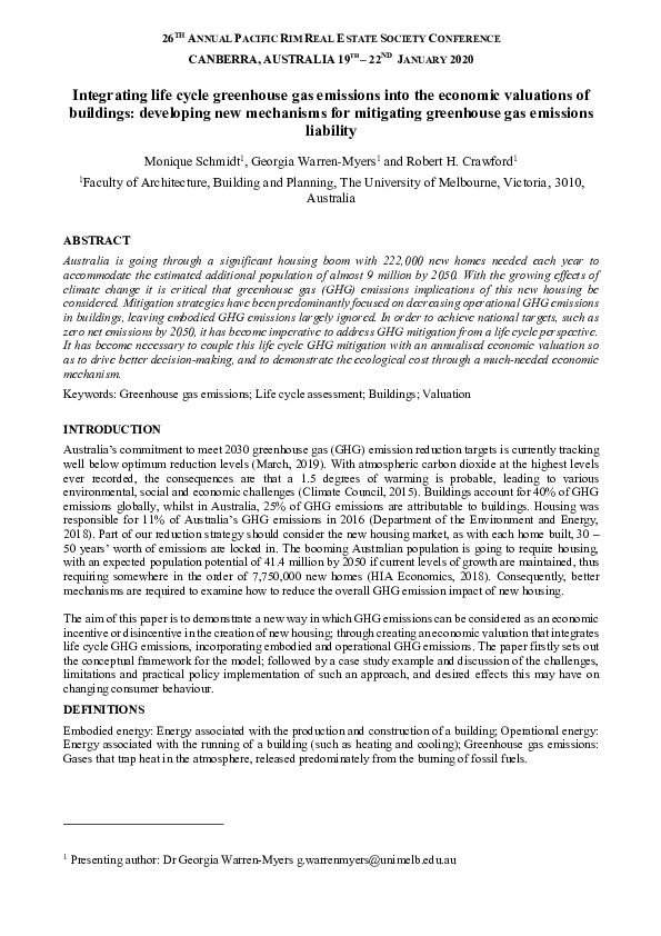 (PDF) Integrating life cycle greenhouse gas emissions into the economic ...