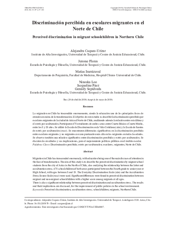(PDF) Discriminación percibida en escolares migrantes en el Norte de ...