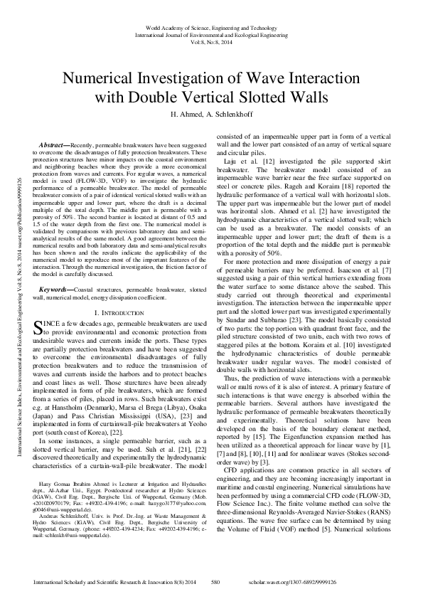 (PDF) Numerical Investigation Of Wave Interaction With Double Vertical ...