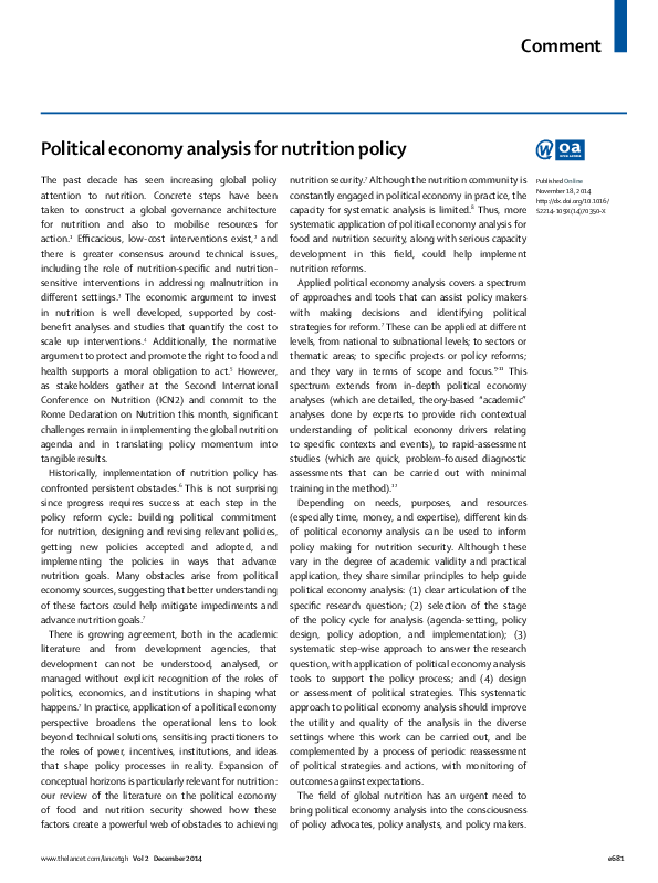 (PDF) Political economy analysis for nutrition policy