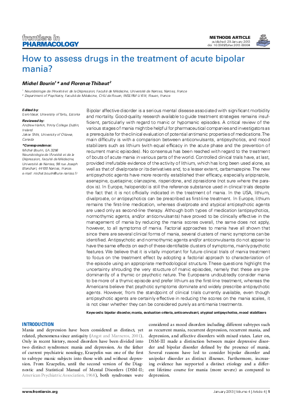 (PDF) How Assess Drugs in the Treatment of Acute Bipolar Mania?
