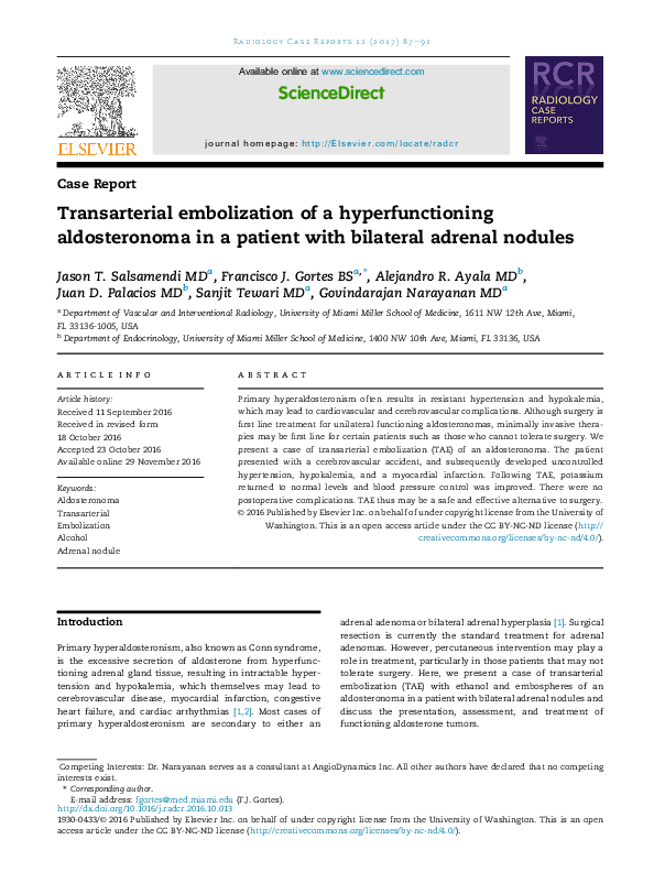 (PDF) Transarterial embolization of a hyperfunctioning aldosteronoma in ...