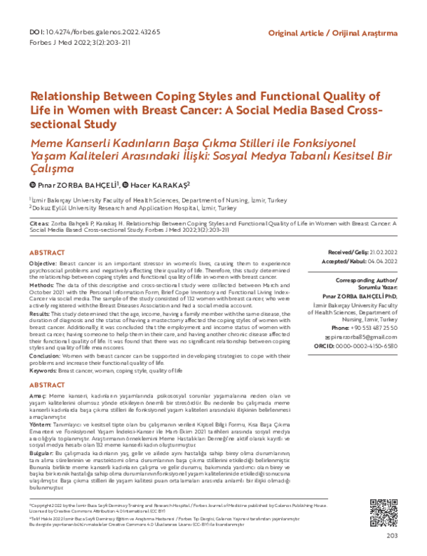 (PDF) Relationship Between Coping Styles and Functional Quality of Life ...