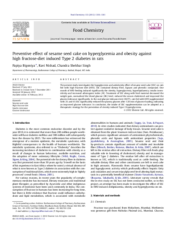(PDF) Preventive effect of sesame seed cake on hyperglycemia and ...