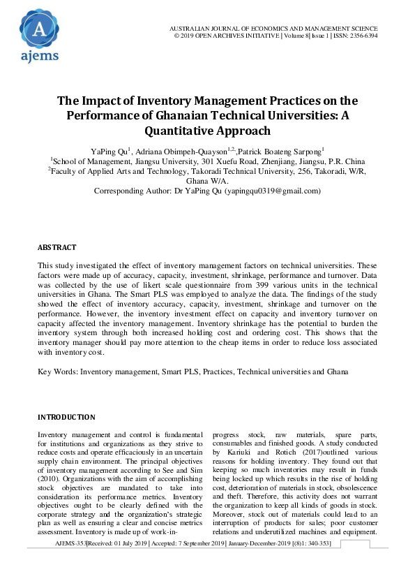 (PDF) The Impact of Inventory Management Practices on the Performance ...
