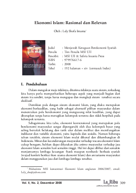 (PDF) Ekonomi Islam: Rasional dan Relevan