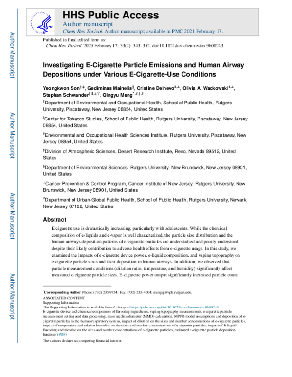 (PDF) Investigating E-Cigarette Particle Emissions and Human Airway ...