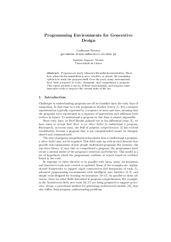 (PDF) Programming Environments for Generative Design