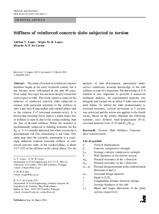 (PDF) Stiffness of reinforced concrete slabs subjected to torsion