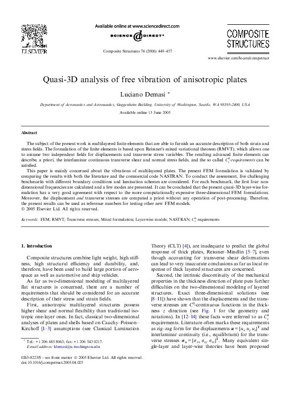 (PDF) Quasi-3D analysis of free vibration of anisotropic plates