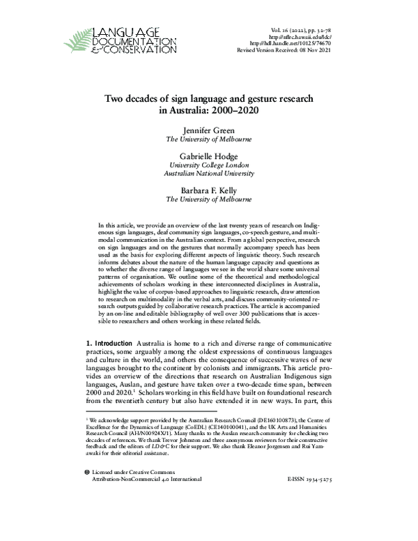 (PDF) Two decades of sign language and gesture research in Australia ...
