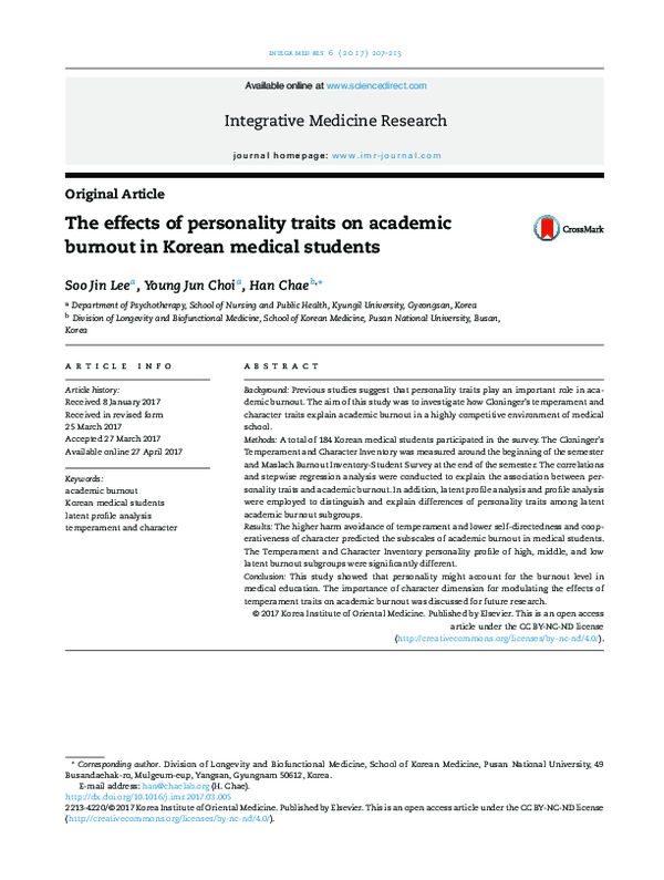 (PDF) The effects of personality traits on academic burnout in Korean ...