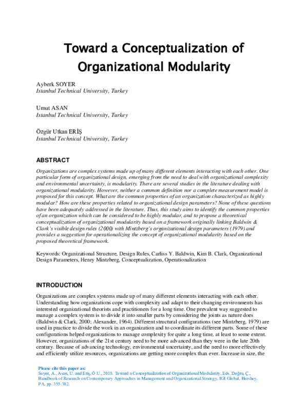 (PDF) Toward a Conceptualization of Organizational Modularity