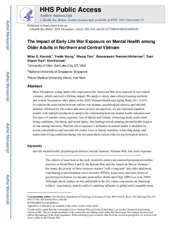 (PDF) The Impact of Early Life War Exposure on Mental Health among ...