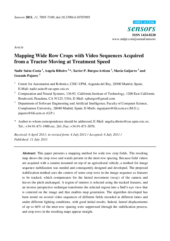 (PDF) Mapping Wide Row Crops with Video Sequences Acquired from a ...