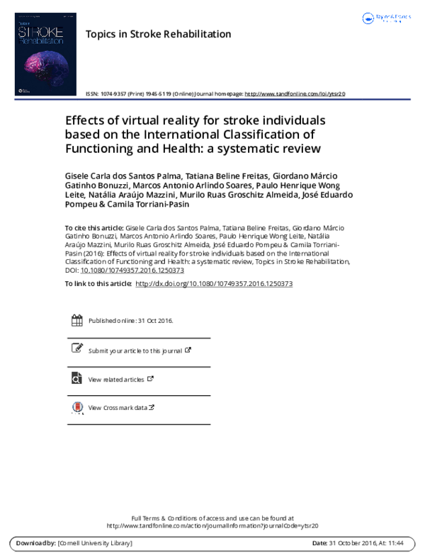 (PDF) Effects of virtual reality for stroke individuals based on the ...