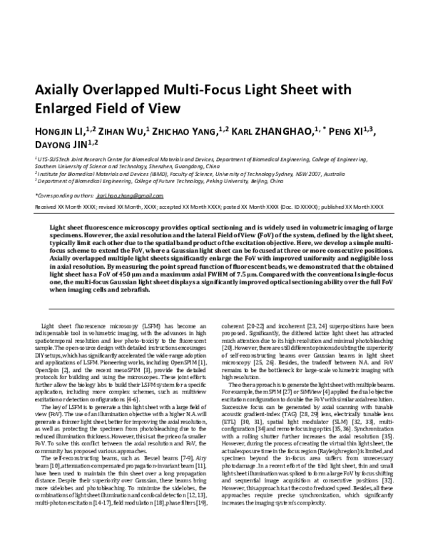 (PDF) Axially overlapped multi-focus light sheet with enlarged field of ...