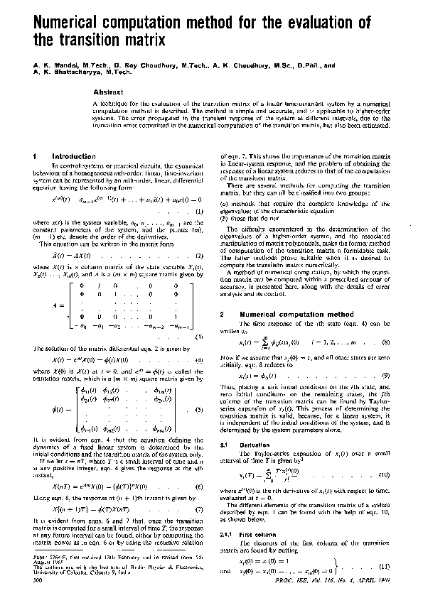 (PDF) Numerical computation method for the evaluation of the transition ...