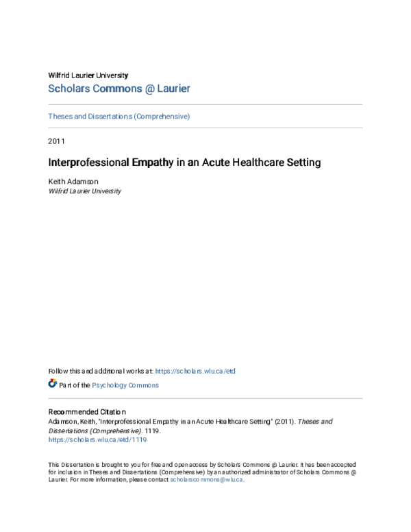 (PDF) Interprofessional Empathy in an Acute Healthcare Setting