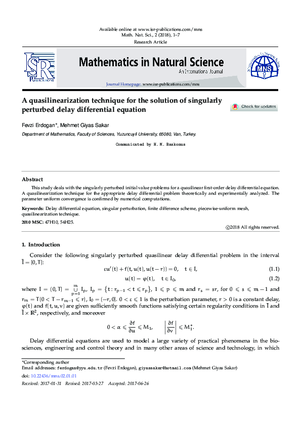 (PDF) A quasilinearization technique for the solution of singularly ...