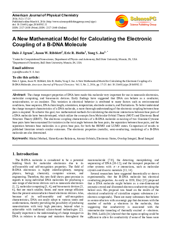 (PDF) A New Mathematical Model for Calculating the Electronic Coupling ...