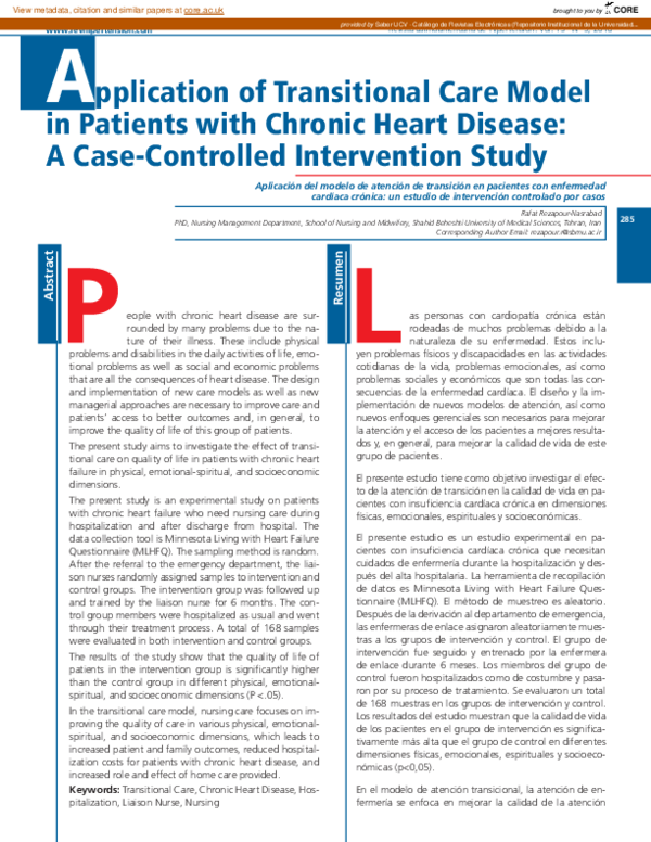 (PDF) Application of Transitional Care Model in Patients with Chronic ...