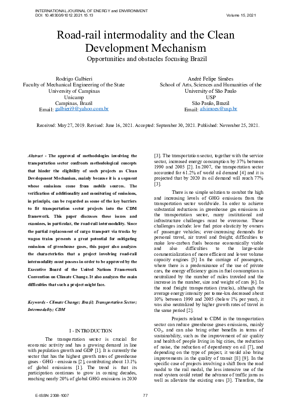 (PDF) Road-rail intermodality and the Clean Development Mechanism