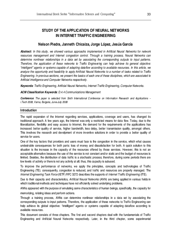 (PDF) Study of the Application of Neural Networks In Internet Traffic ...