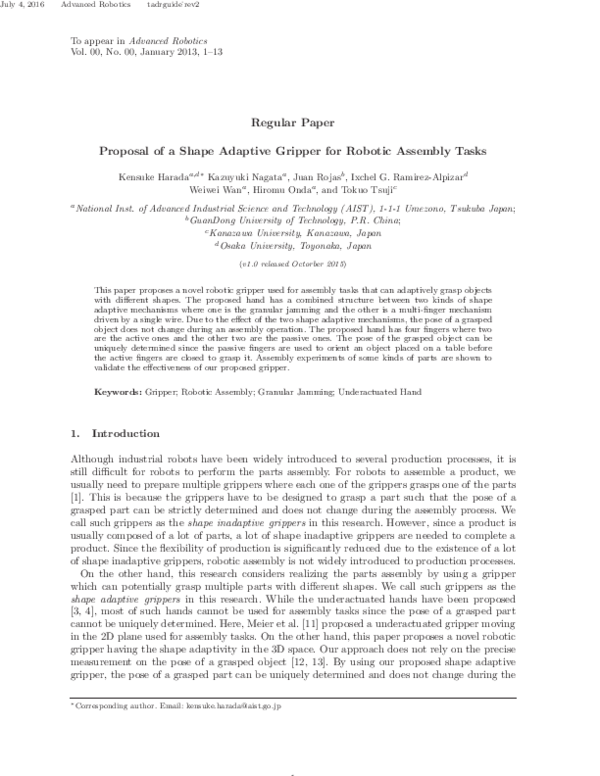 (PDF) Proposal of a shape adaptive gripper for robotic assembly tasks