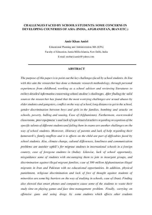 (PDF) Challenges Faced by Schools Students: Some Concerns in Developing ...