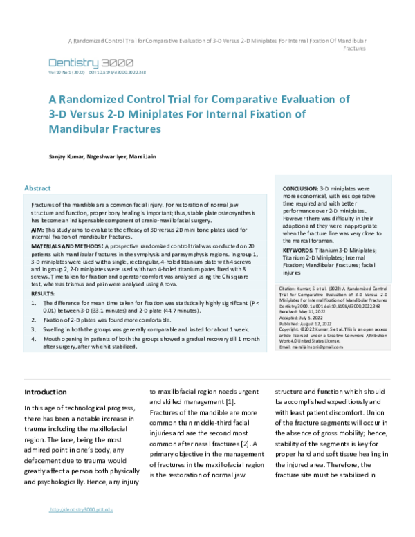 (PDF) A Randomised Control Trial for Comparative Evaluation of 3-D ...
