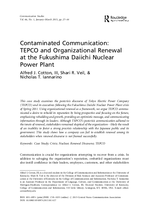 (PDF) Contaminated Communication: TEPCO and Organizational Renewal at ...