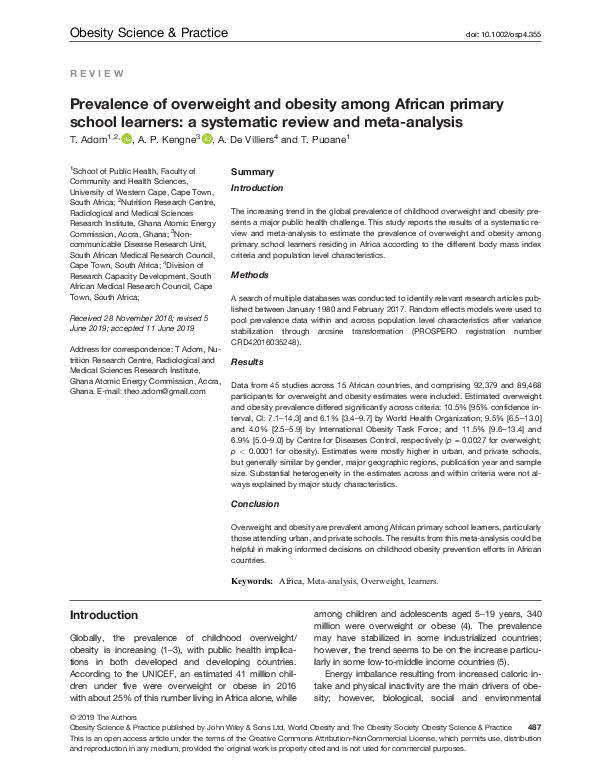(PDF) Prevalence of overweight and obesity among African primary school ...