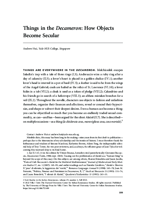 (PDF) Things in the Decameron: How Objects Become Secular