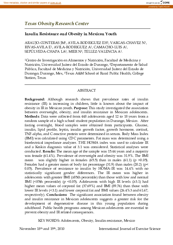 (PDF) Insulin Resistance and Obesity in Mexican Youth