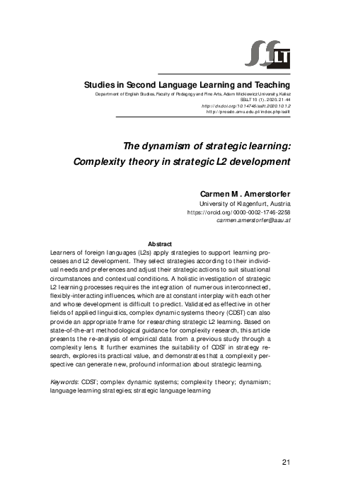 (PDF) The dynamism of strategic learning: Complexity theory in ...
