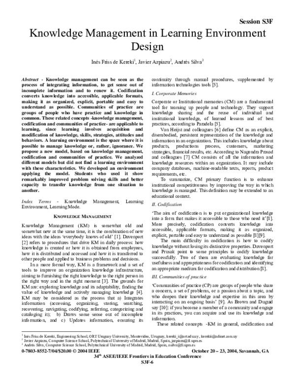 (PDF) Knowledge management in learning environment design