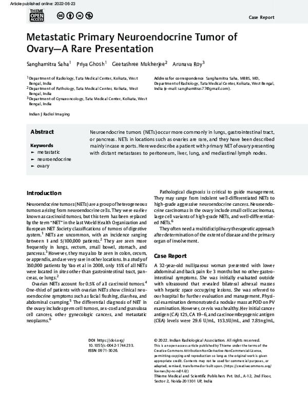 (PDF) Metastatic Primary Neuroendocrine Tumor of Ovary—A Rare Presentation