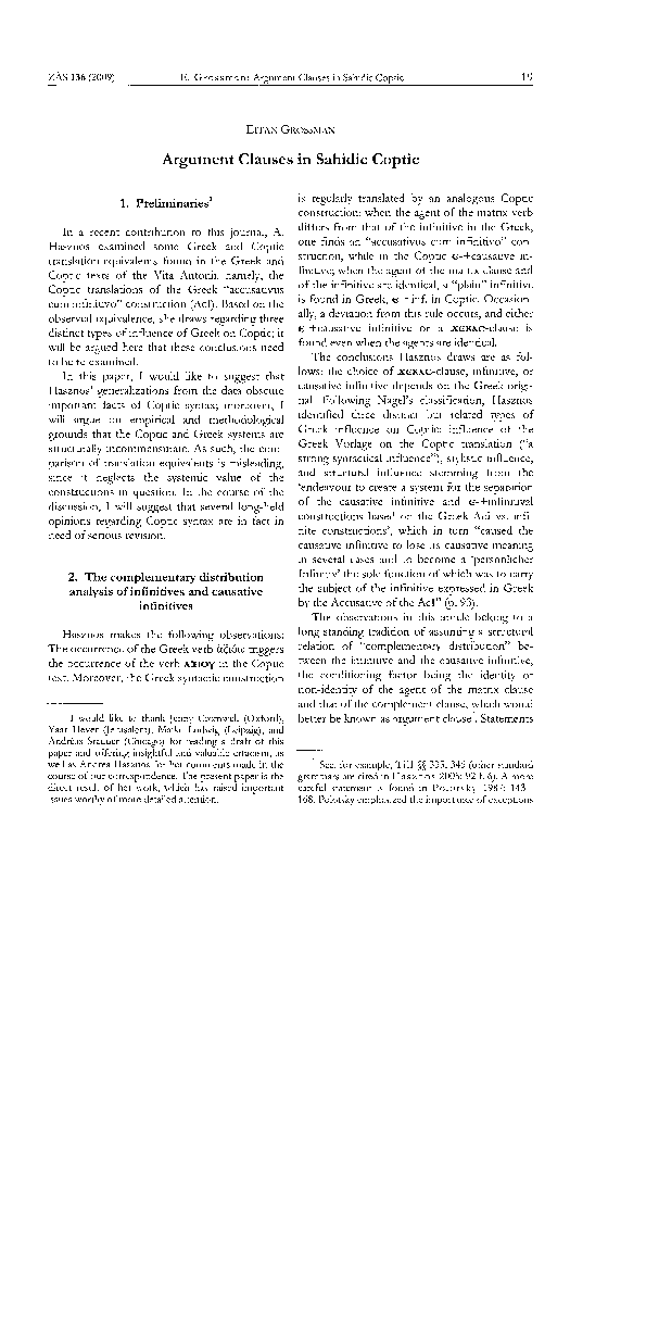 (PDF) Argument clauses in Sahidic Coptic